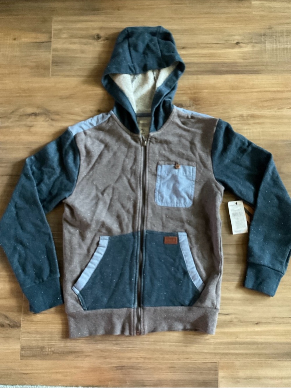 O'Neill Youth Melbourne Gray and Navy Colorblock Hooded Zip Sweatshirt Small NWT